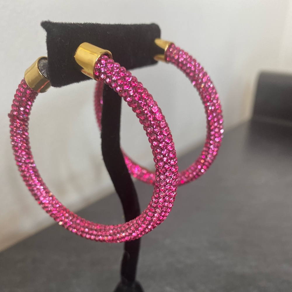 Hot Pink Pave Crystal Earrings